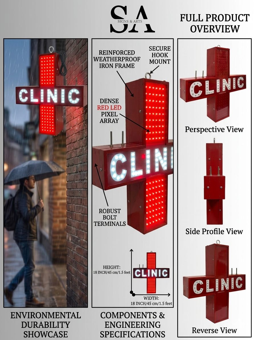 Clinic LED Sign Board Size