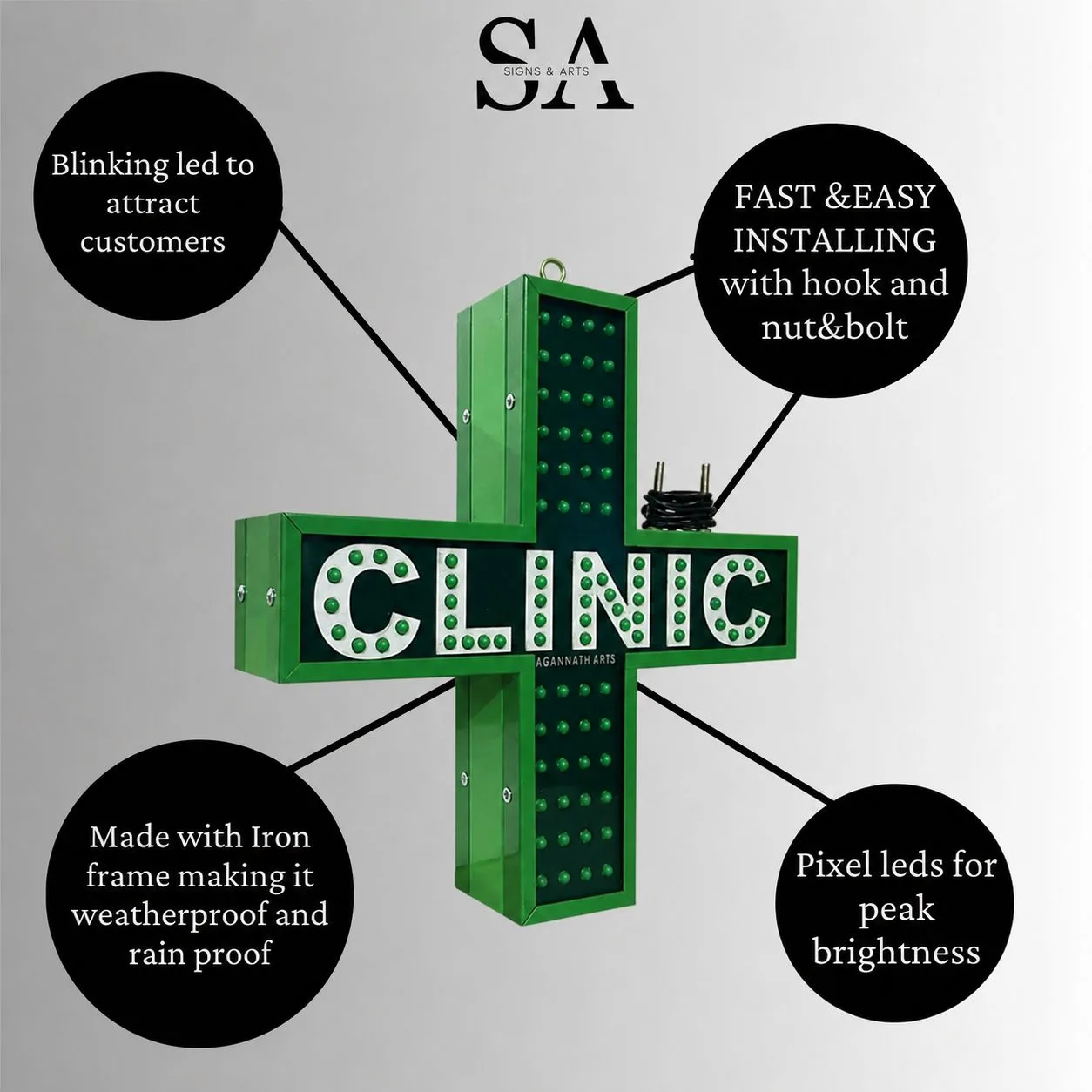 Green Clinic LED Sign Board Features