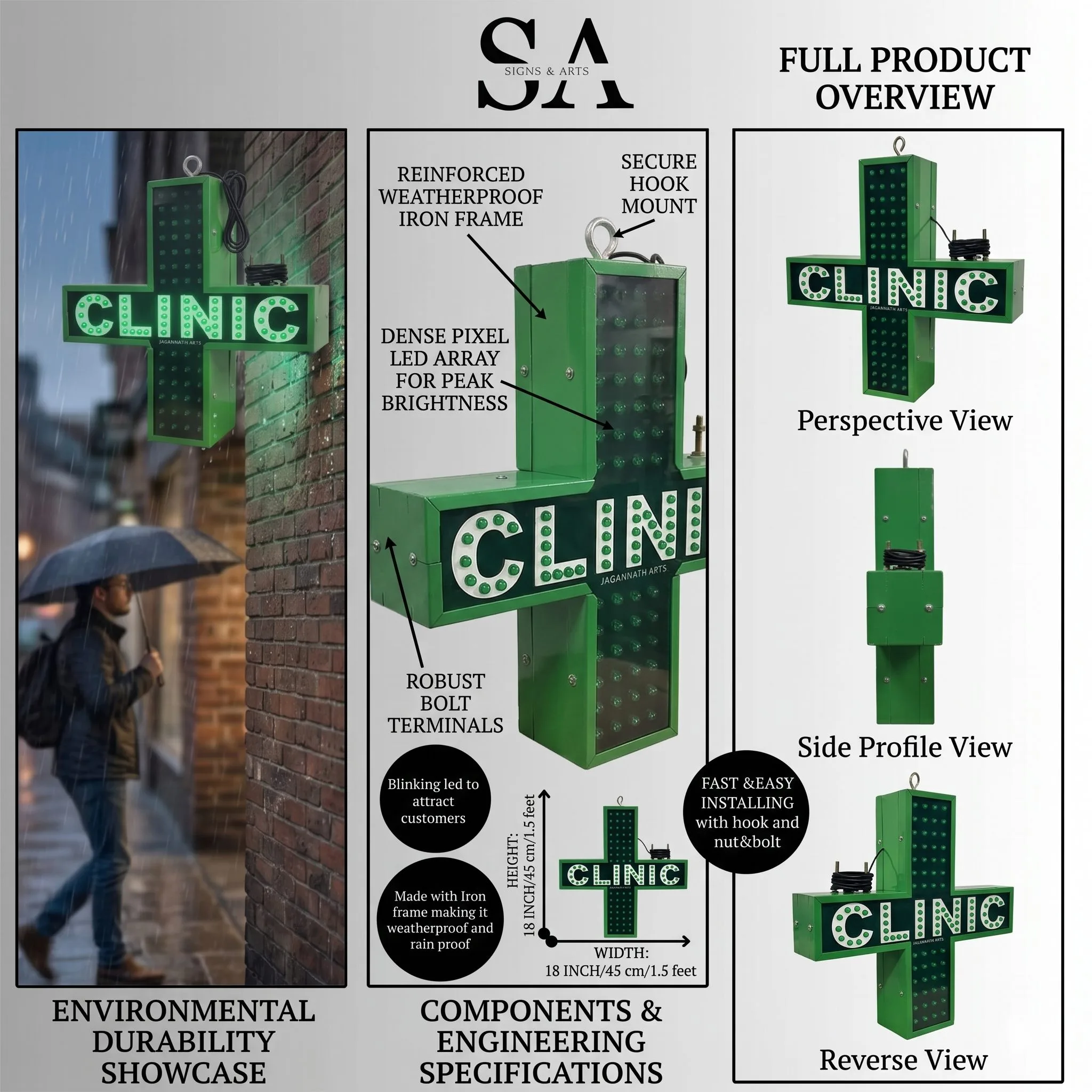 Green Clinic LED Sign Board Full Overview