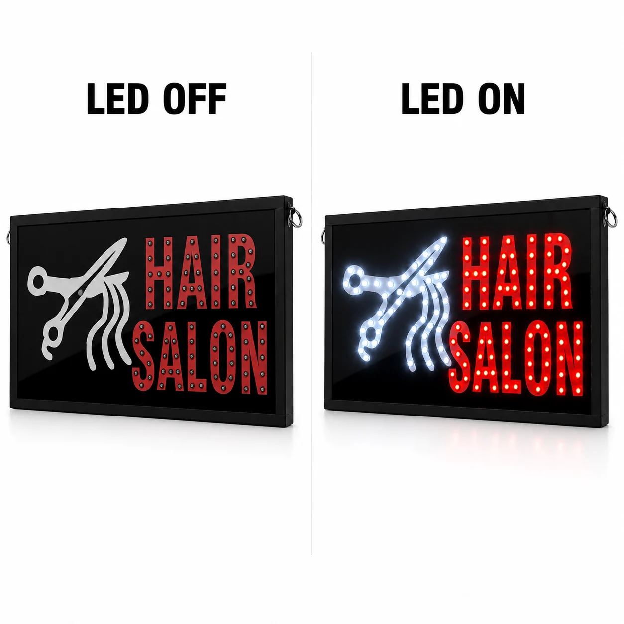 Hair Salon LED Sign Board LED On Off Comparison