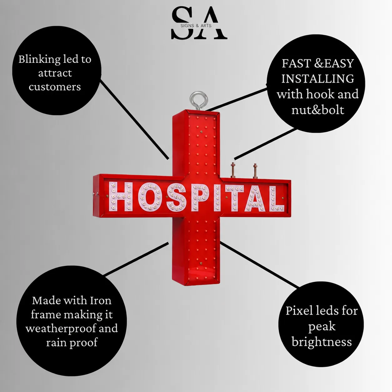 Hospital LED Sign Board Features