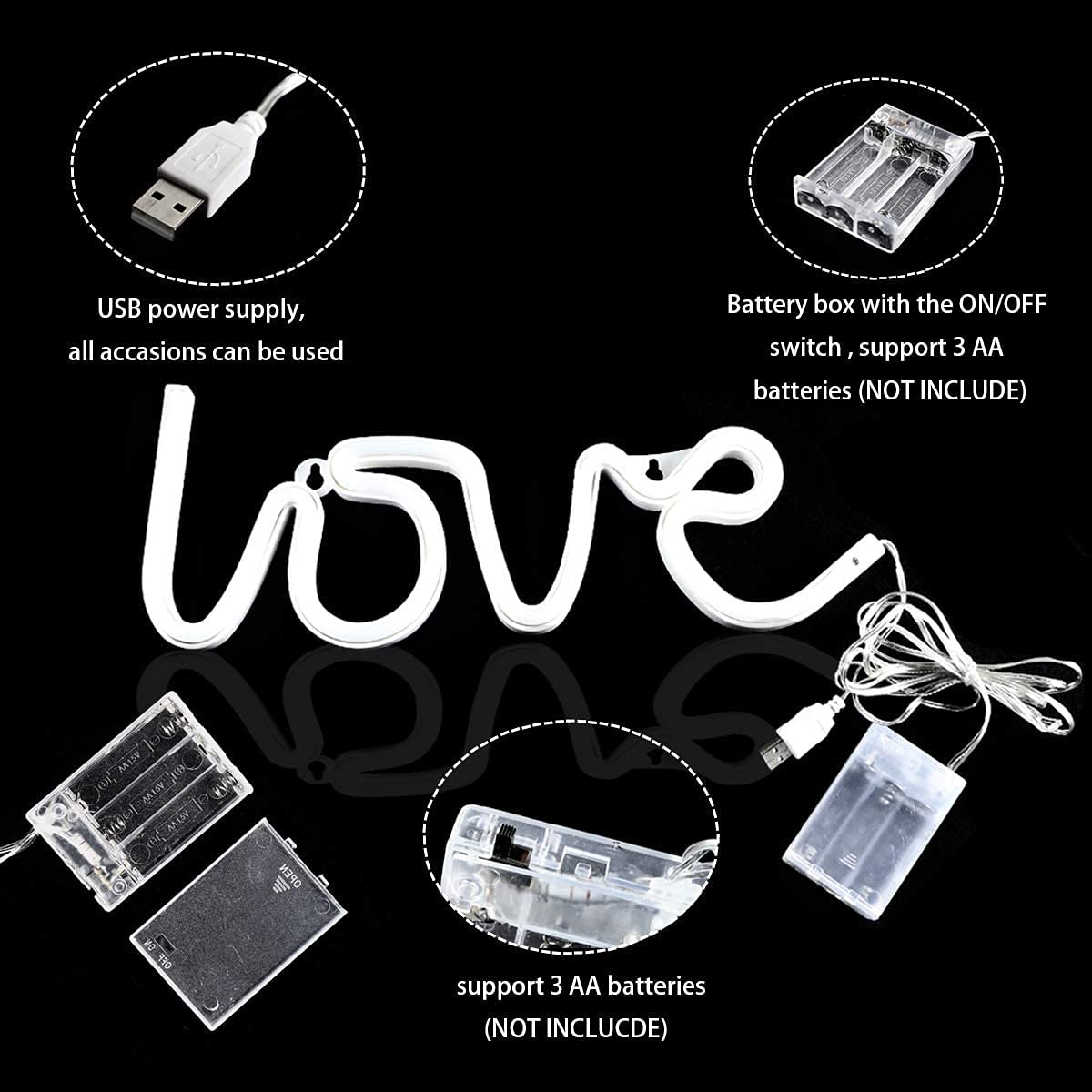 Love Neon Sign USB Battery Power