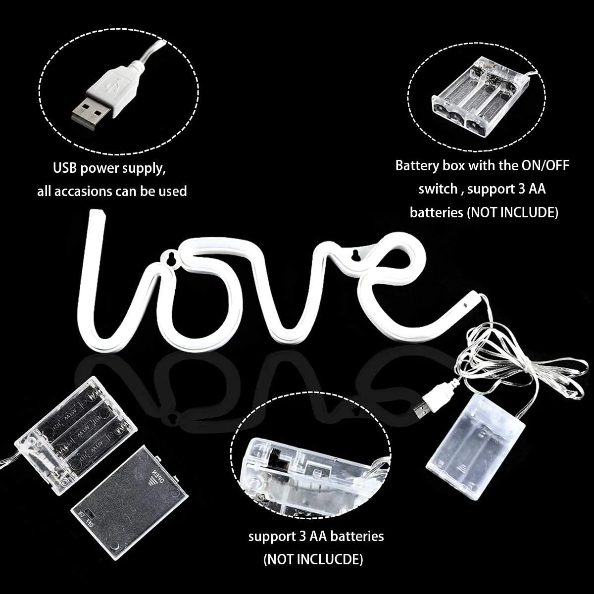 Love Neon Sign USB Battery Power