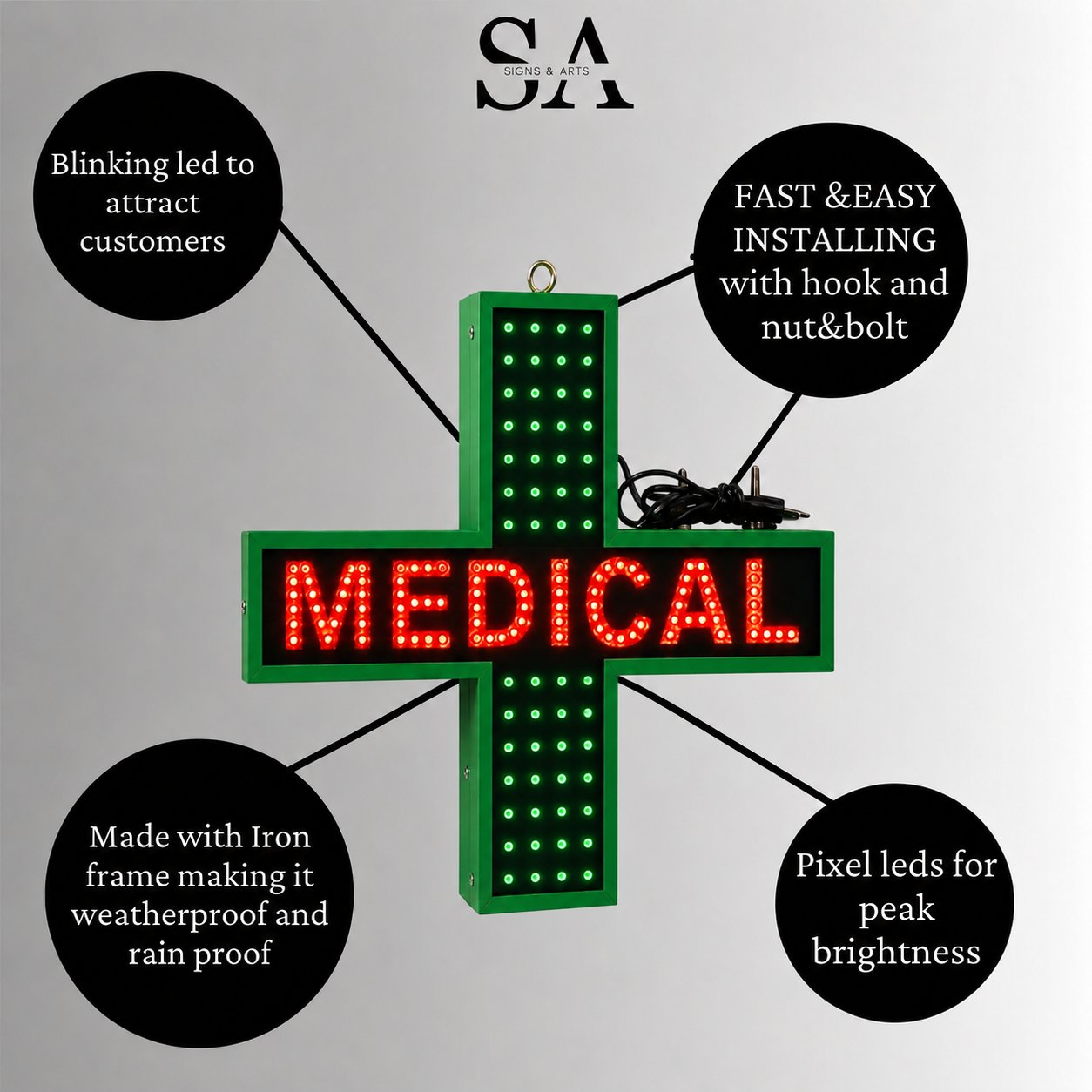Medical LED Sign Board Red Green Features