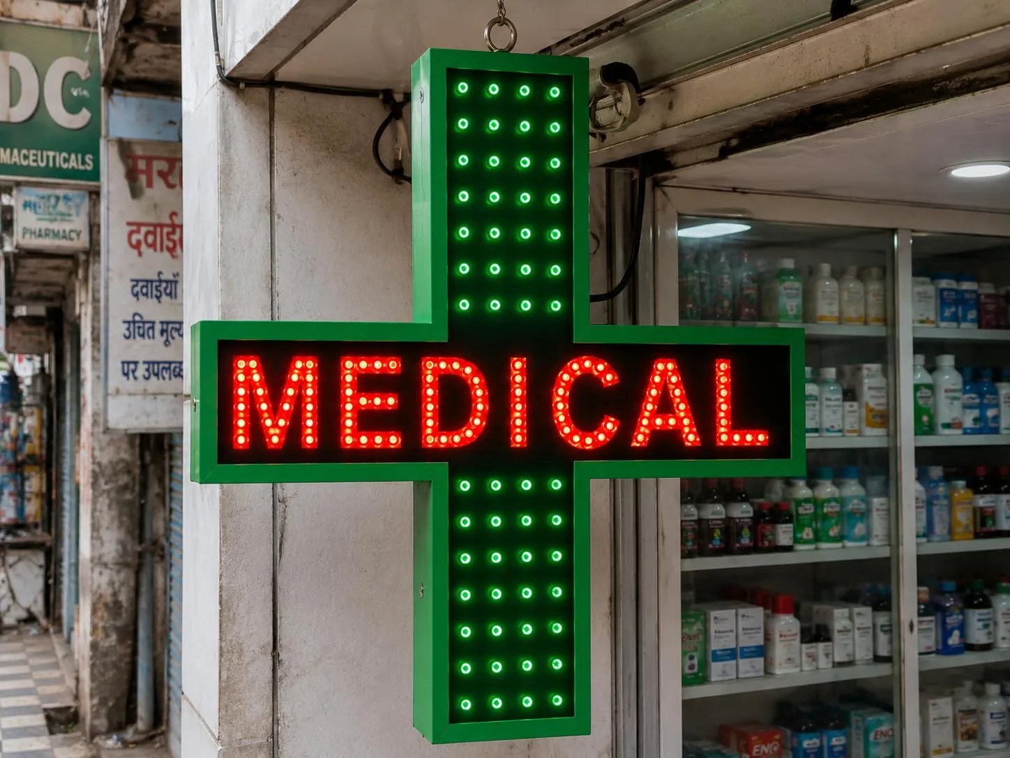 Medical LED Sign Board Red Green 18x18