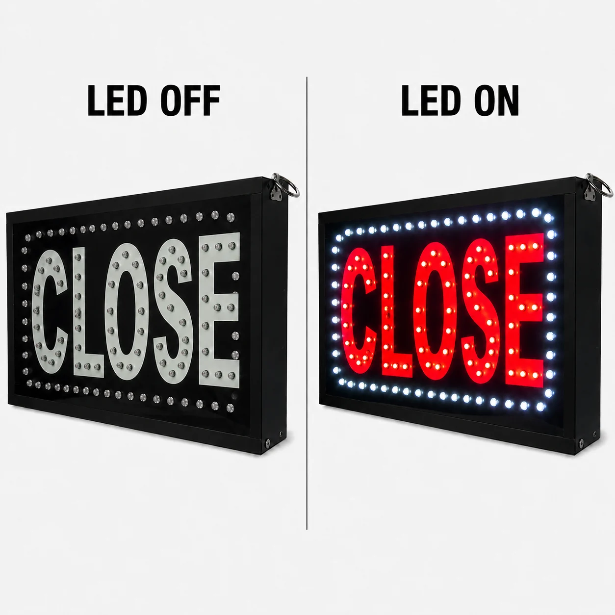 Close LED Sign Board LED On Off Comparison