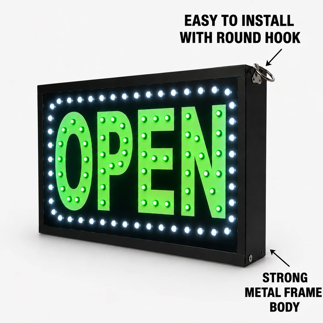 Open LED Sign Board Hook Mount Features