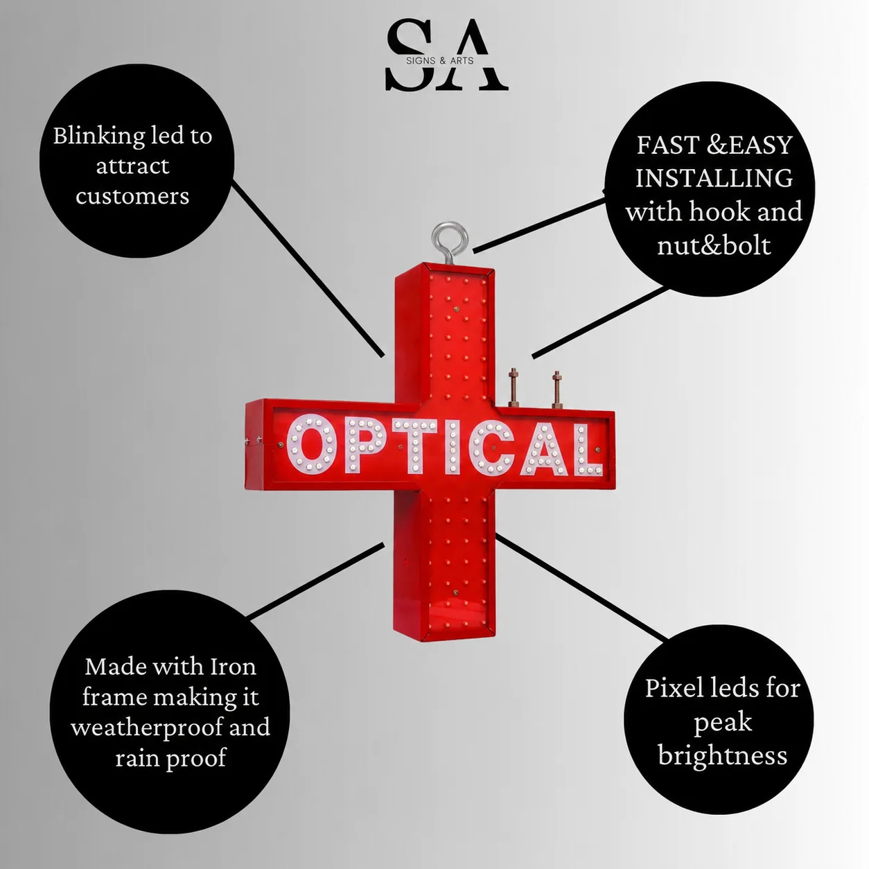 Optical Plus LED Sign Board feature callouts
