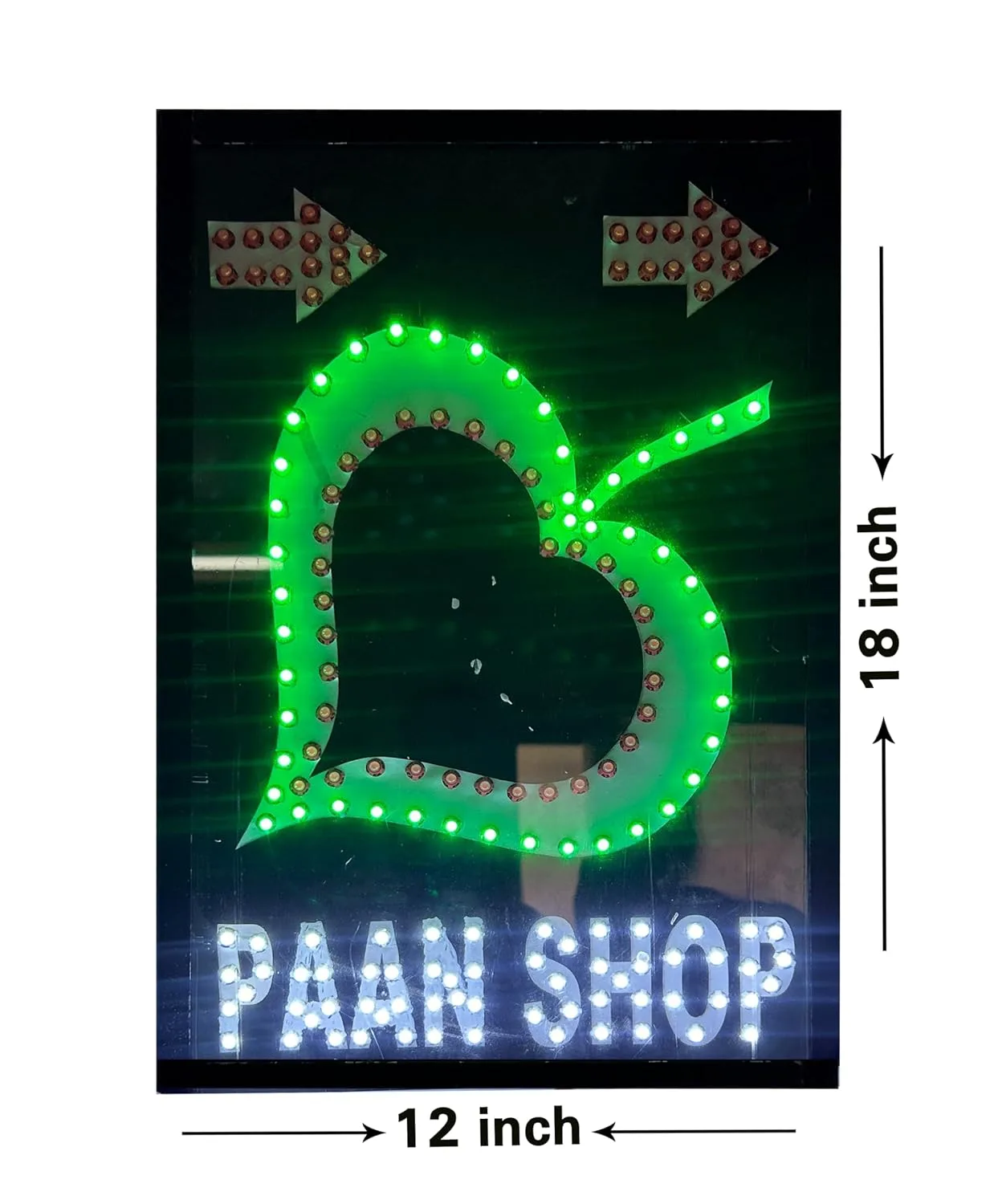 PAN shop sign green lighting view