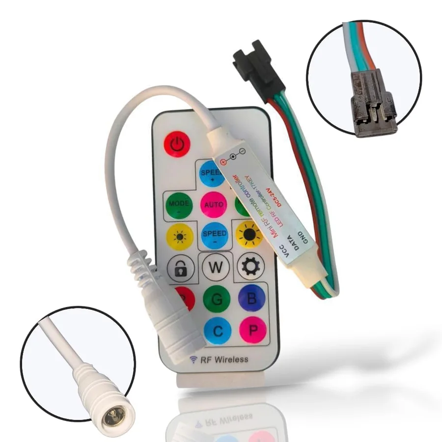 Signs and Arts RGB pixel LED controller with 17-key RF remote for WS2811 and WS2812B strips