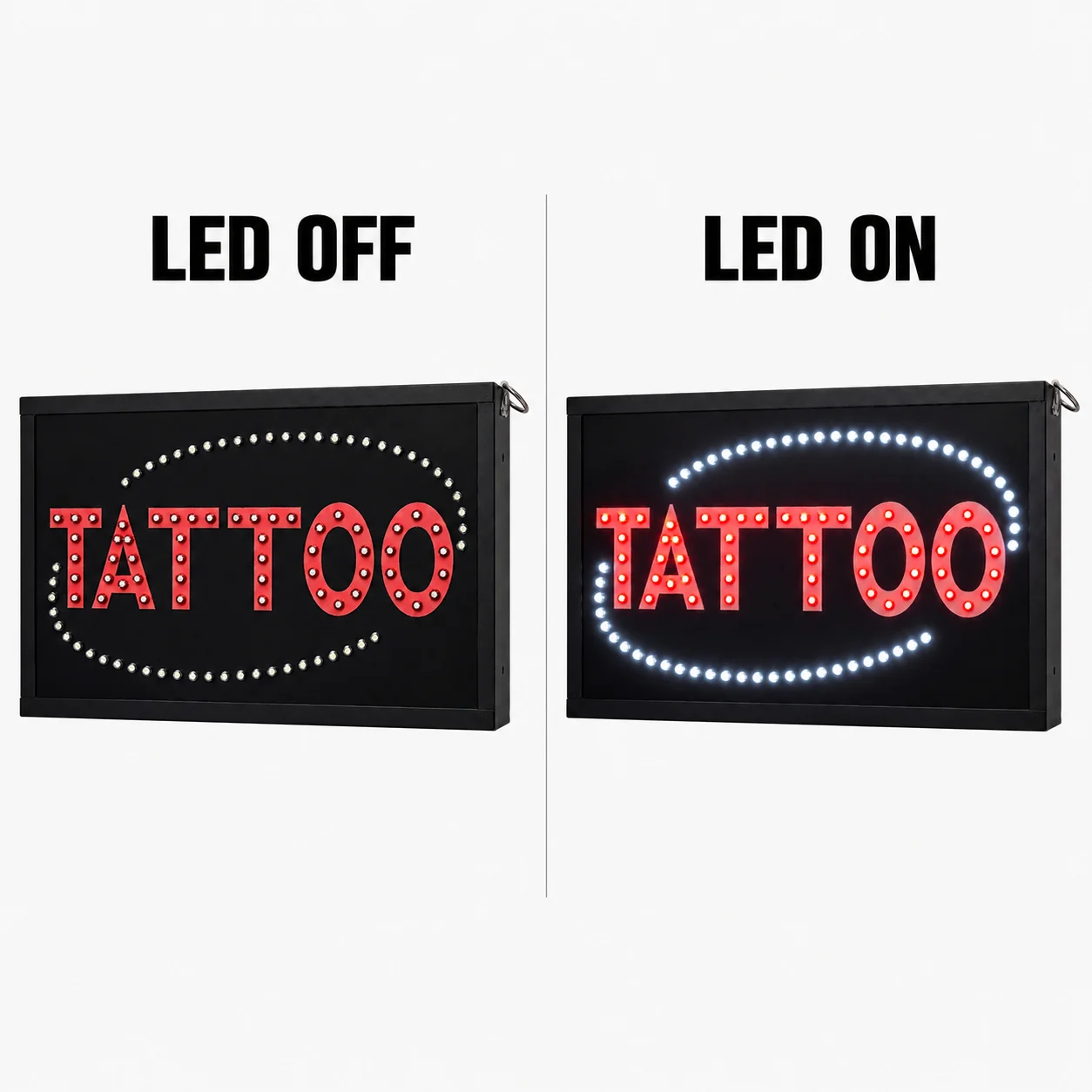 Tattoo LED Sign Board LED On Off Comparison