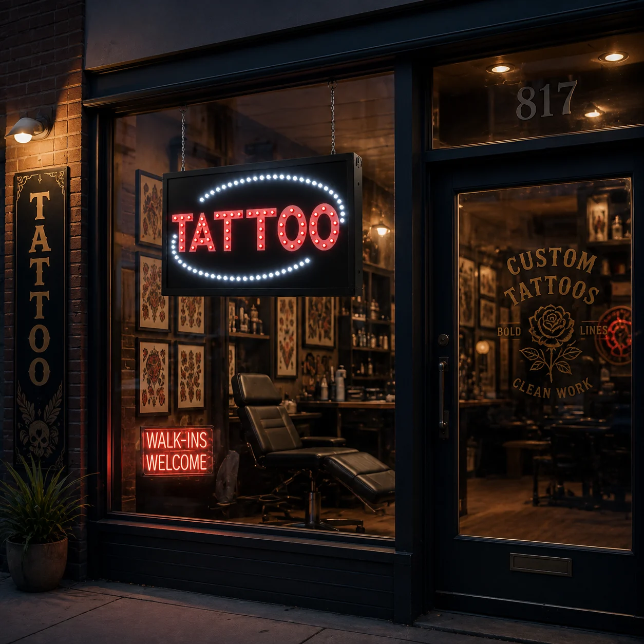 Tattoo LED Sign Board Installed in Tattoo Studio